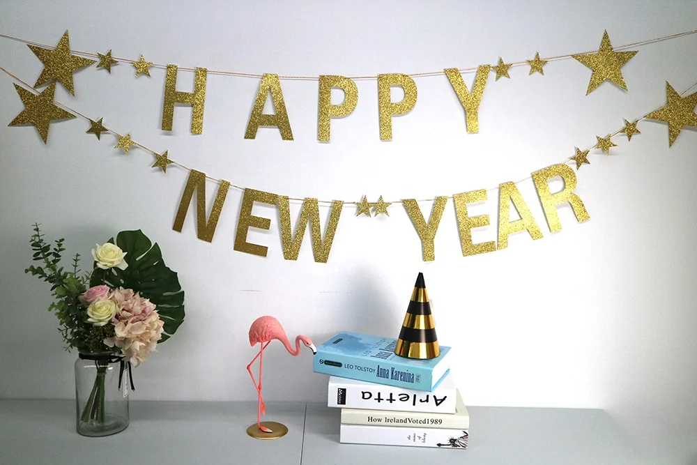 Wholesale Paper Glitter new year party decorations 2022 Happy New Year Banner
