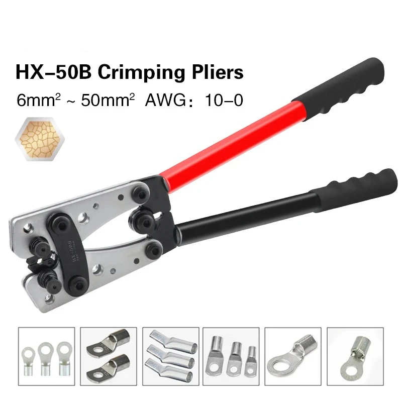 Crimping Pliers Tube Terminal Crimper Hex Crimp Tool Multitool Battery Cable Lug Cable Hand Tools HX-50B 6-50mm² AWG 10-0
