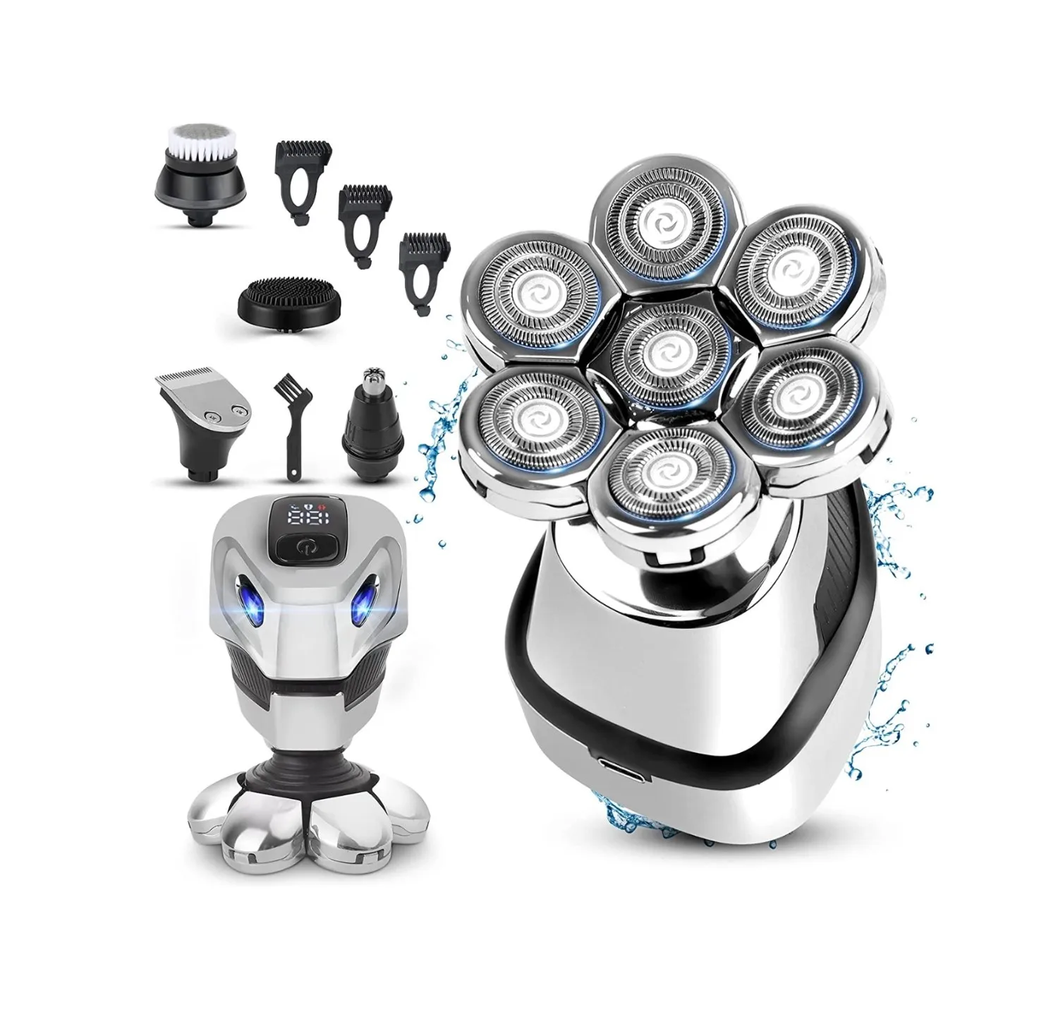 5 in 1 Electric Shaver 7 Floating Blade Heads Wet-Dry Dual Use Waterproof Shaving Machine Razor Beard Trimmer Face Care for Men