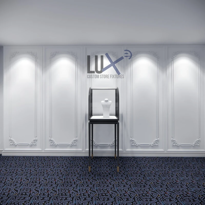 Роскошное дизайнерское украшение для ювелирного магазина напольная стойка ювелирных изделий безопасная стеклянная башня с полным зрением витрина на заказ