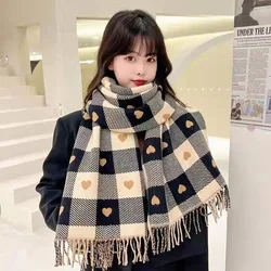 Hot plaid scarf for women winter Korean double-sided designer new cashmere scarf