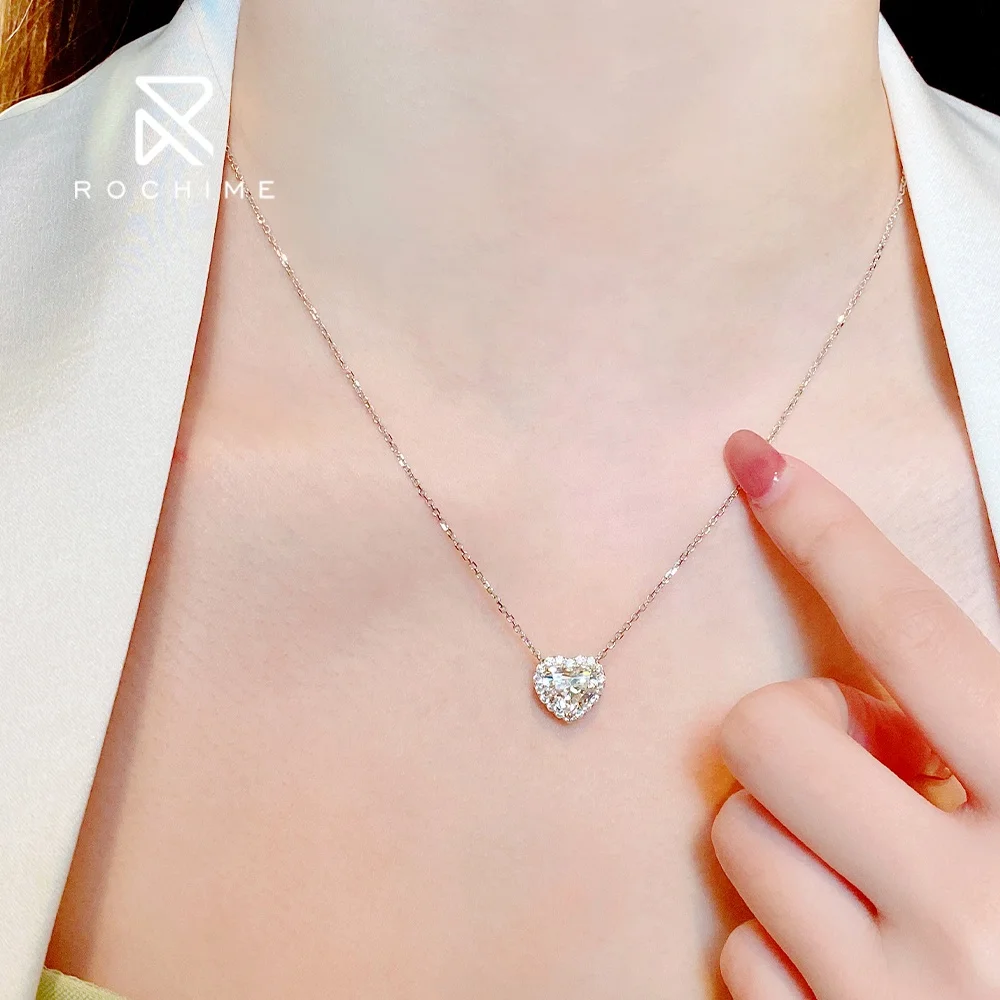 Rochime halo sweet pendant heart necklace  s925 silver gold plated 5a zircon jewelry for women