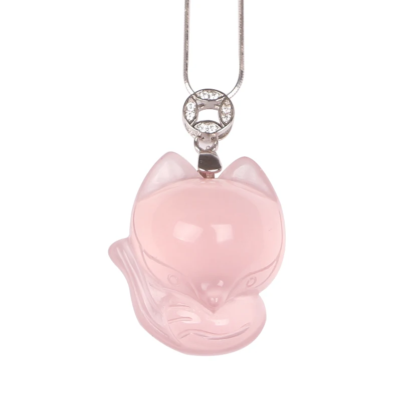 
Wholesale natural rose quartz stone quartz pendant crystal Rose Quartz Fox Crystal Pendants for love 