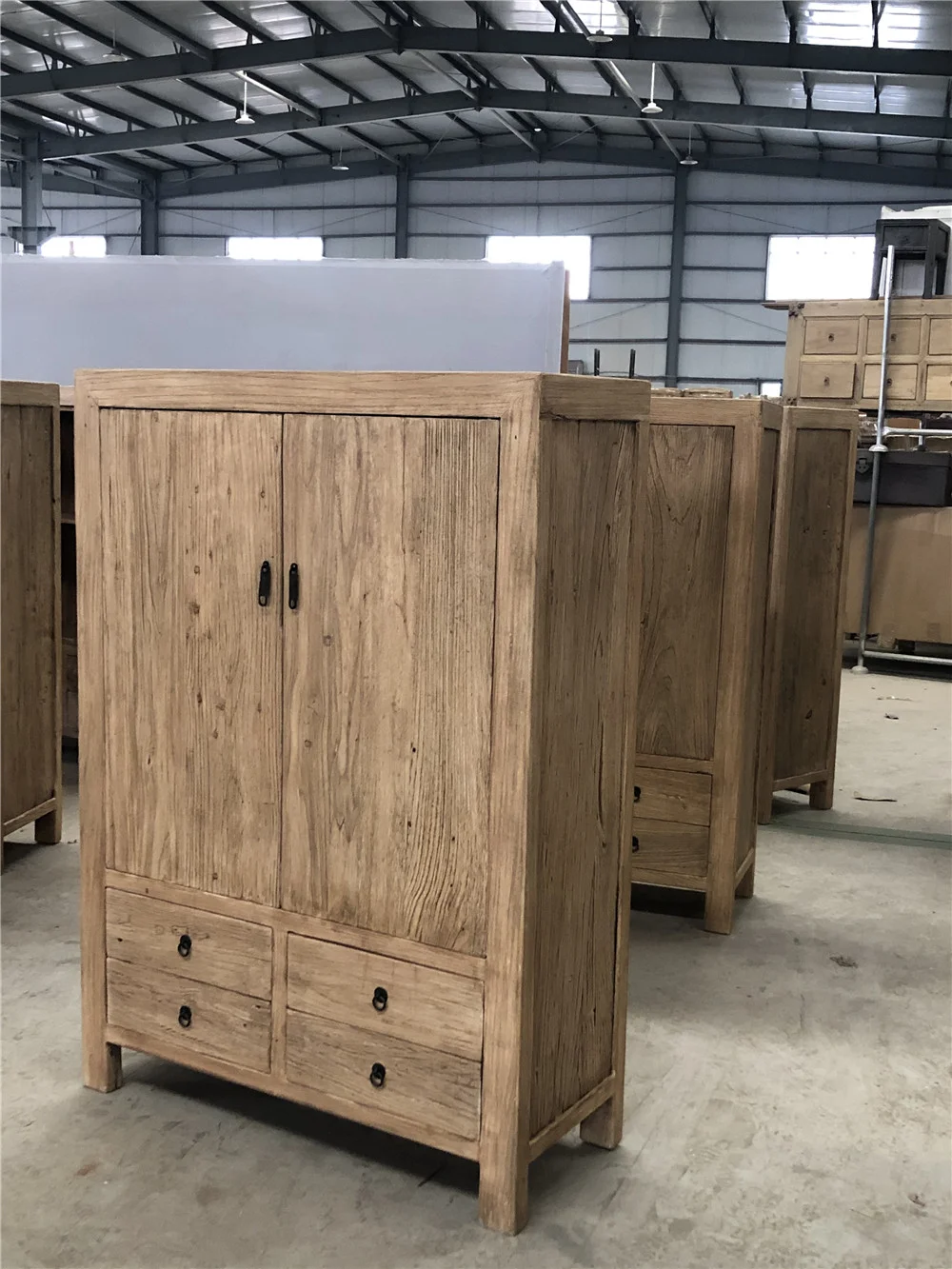 Chinese Asian antique shabby chic distressed painted two door closet wardrobe