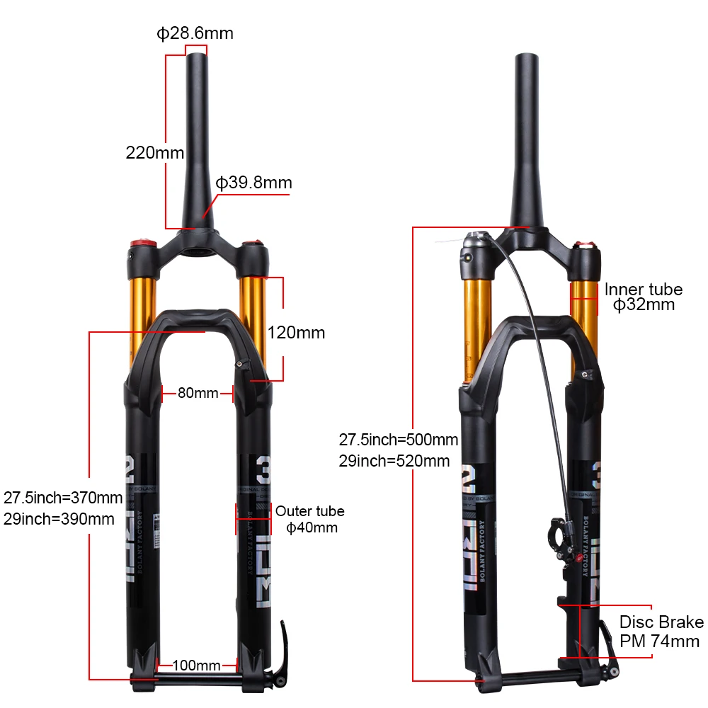 BOLANY MTB Fork Thru Axle with Rebound Adjustment Boost Front Suspension 15*100MM 15*110MM 29inch Tapered Steerer Mountain Bike