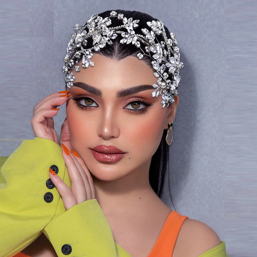 Customize OEM ODM Wide-brimmed Flower Rhinestone Banquet Headdress Bridal Tiara Wedding Decoration Headband