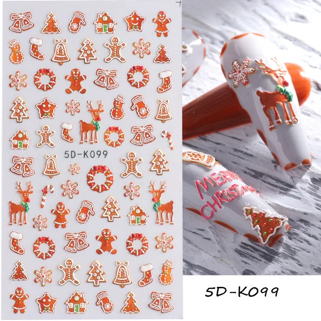 New Embossed Christmas Nail Stickers Bird Hollow Snowflake Leaves Elk Candy Back Glue Nail Art Stickers