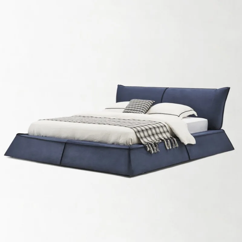 High grade velvet fabric double bed frame minimalist master bedroom frosted fabric double King size popular wedding king bed