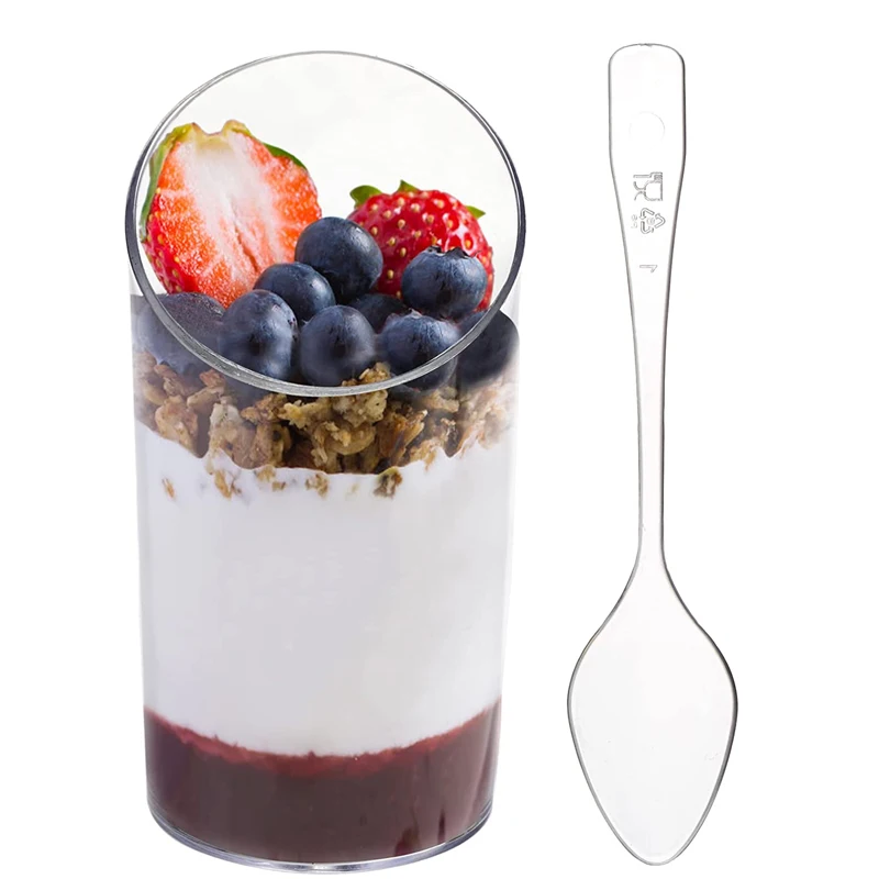 BST Clear Square Slanted Parfait Cups 70ml Mini Plastic Disposable Mousse Dessert Cup for Party