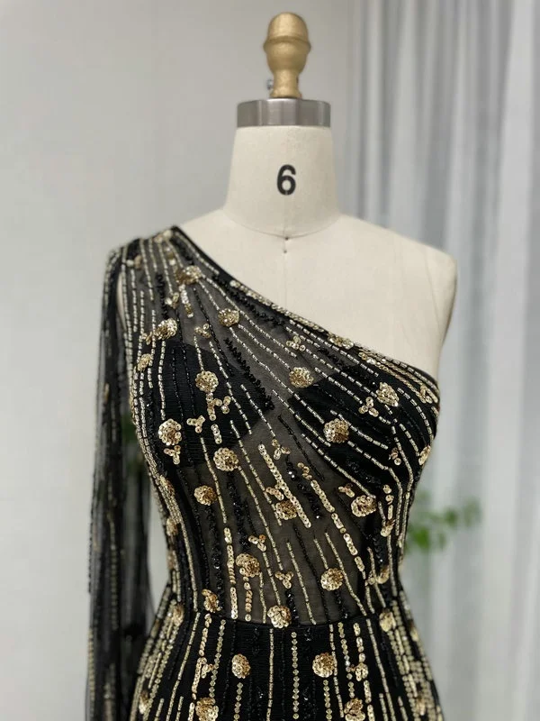 2024 Latest Elegant Beaded Sequin One Shoulder Cape Sleeve A Line Dubai Evening Gowns Prom Dress Vestidos De Fiesta Wholesale