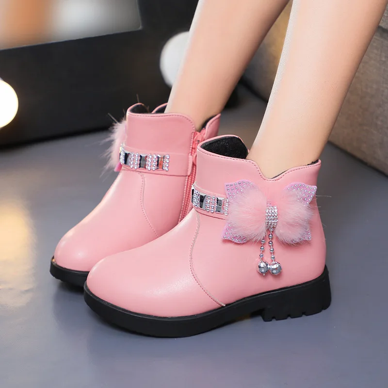 Girls 2024 fashion new princess boots leather outdoor boot bright bow 4 colors fashion boots