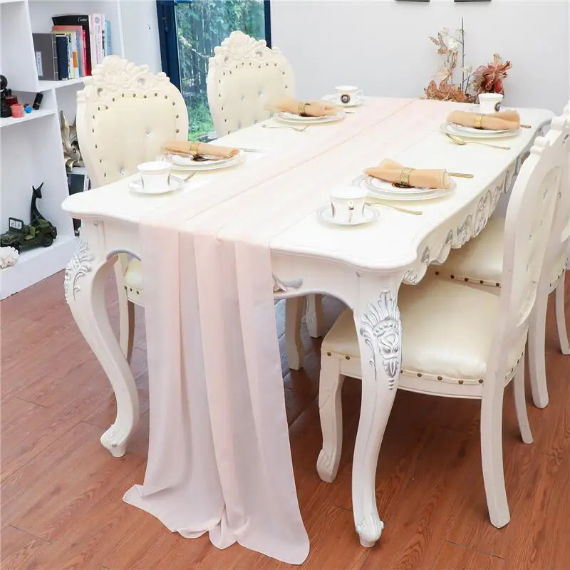 Various Colors Long Chiffon Dining Table Runner Gauze Decoration For Wedding Party