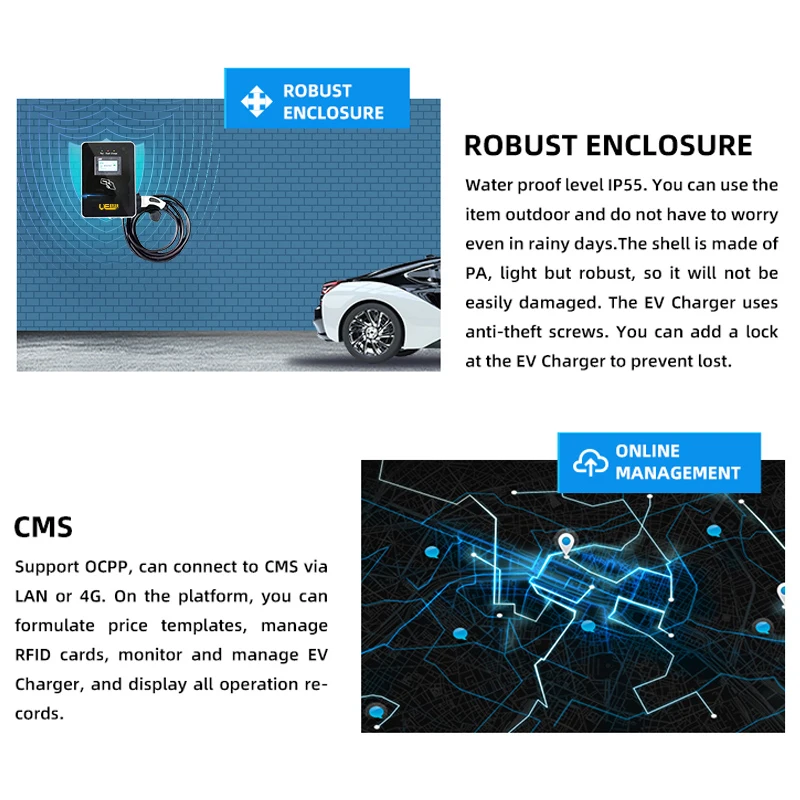 UE3.5kw AC EV Charger with Type 2/Type 1/GB/T 4.3 screen wall-mounted charger for electric car connector ev charger