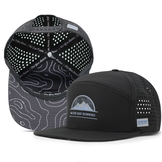 Custom Printed Pattern LOGO 7 Panel Waterproof Trucker Hat Laser Cut Perforated Golf Caps Flat Brim Hat Sports Gorras Snapback