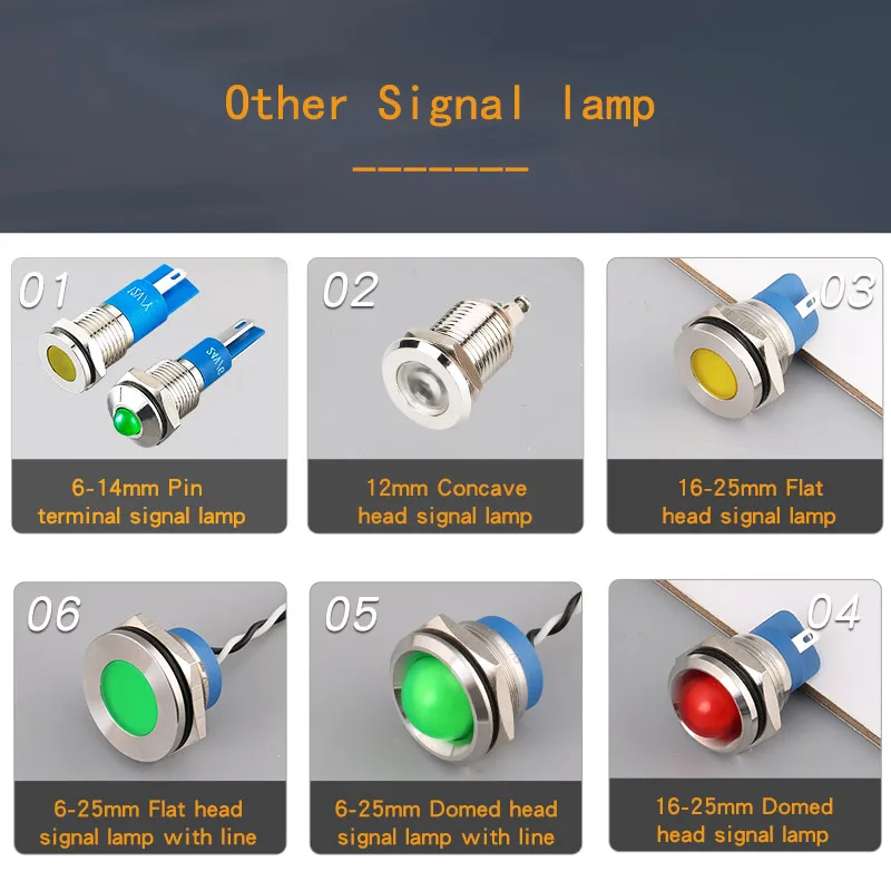 IP67 Pin terminal 8mm dia LED indicator lights Domed head stainless steel signal lamp