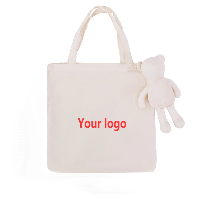 Custom recycled reusable bear doll shopping bags with logos foldable polyester nylon gift bags eco storage grocery tote bag