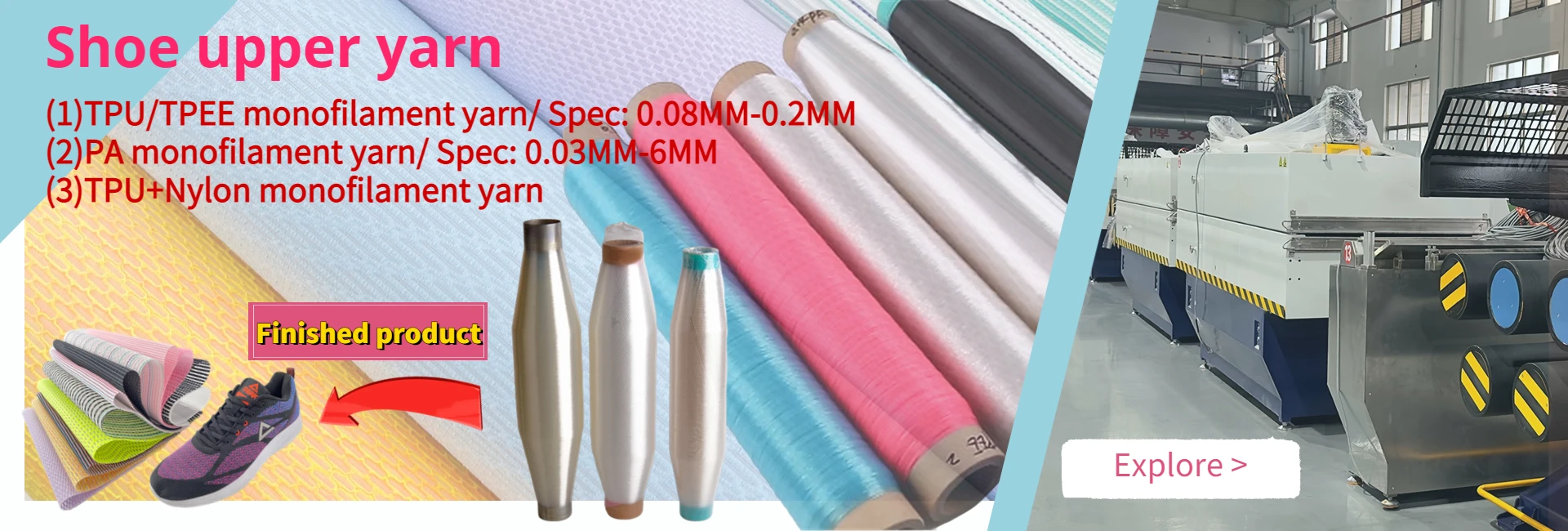 Monofilament water bottles OBP marine regeneration 150D 48F recycled ocean plastic yarn with prenet for shoe upper