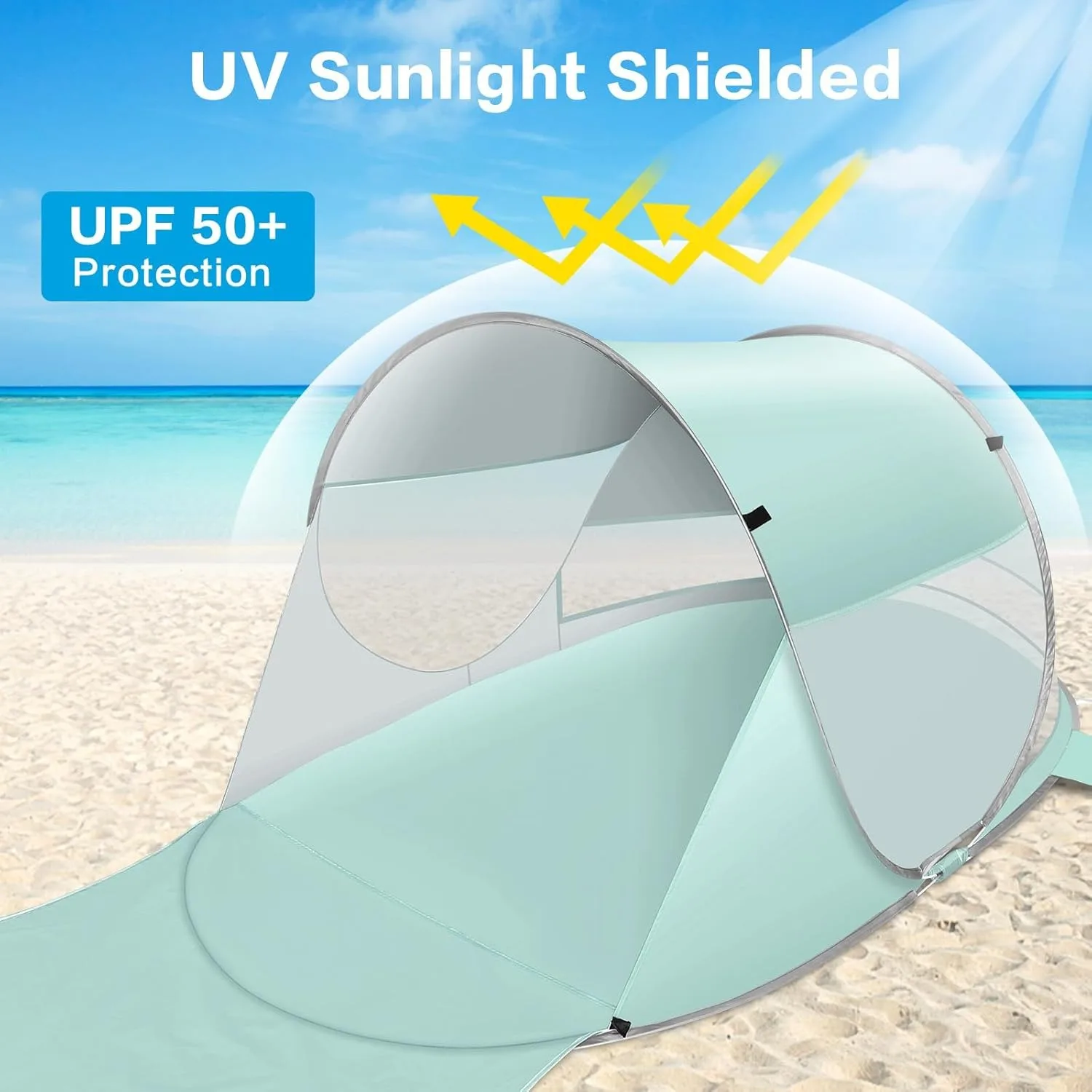 Fit  2 Person Beach Tent arge Automatic Pop Up Beach Shade Portable Sun Shelter Beach Umbrella Baby Tent with Carrying Bag