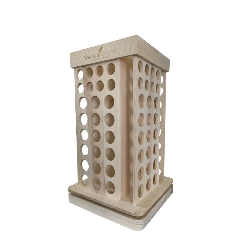 Solid Wooden Essential Oil Bottle Holder Rotating Classification Display Stand