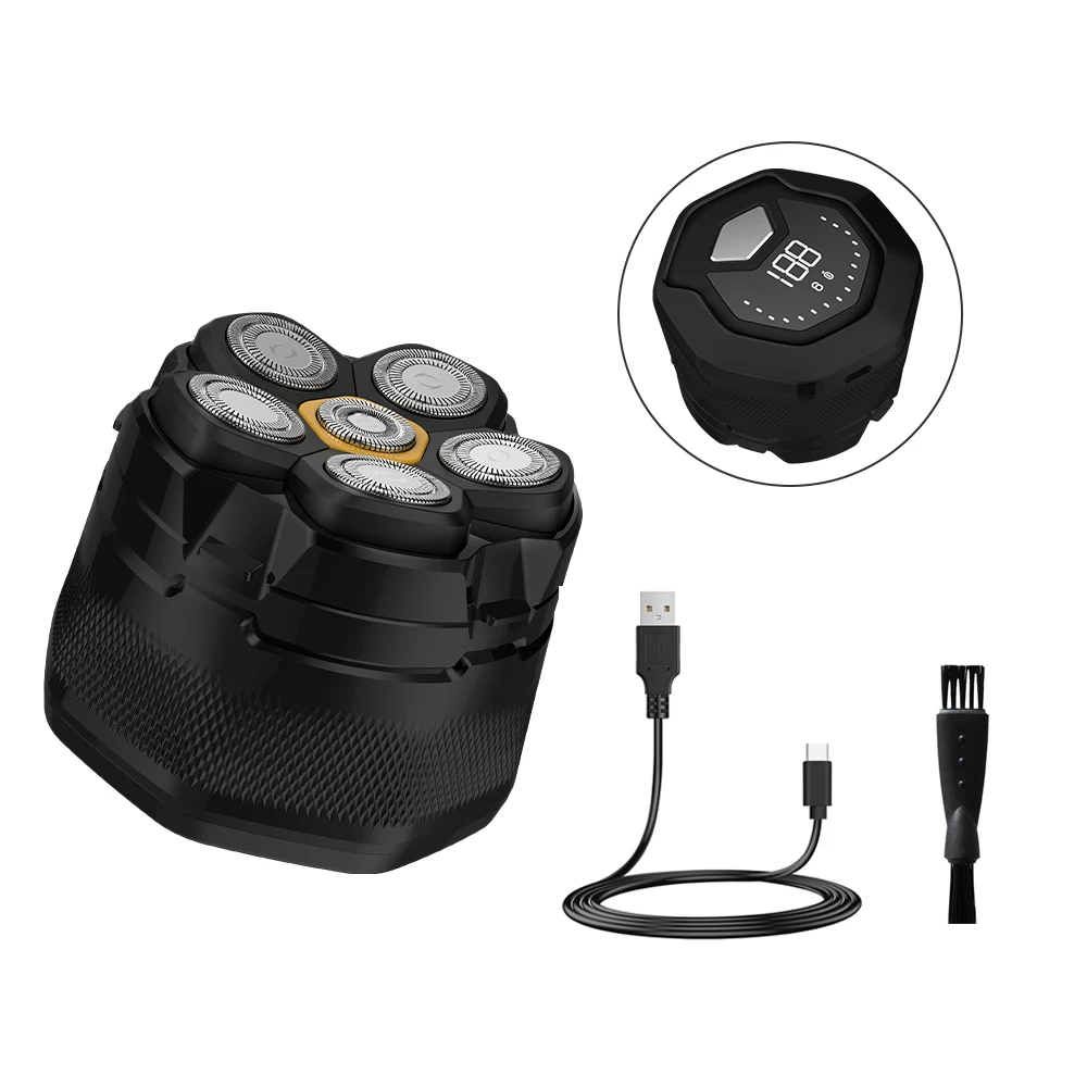 Waterproof 6D Head Bald Shaver Magnetic Head Shaving Machine Cordless Electric Mini Rotary Shavers For Men with LED display