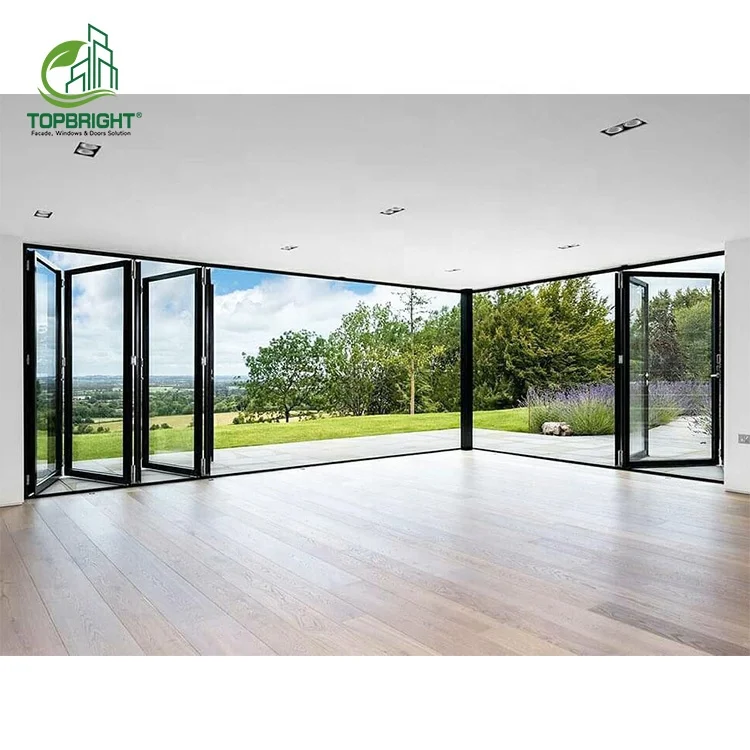 Topbright storefront double glass fold door heat insulation exterior patio bi fold doors with screen