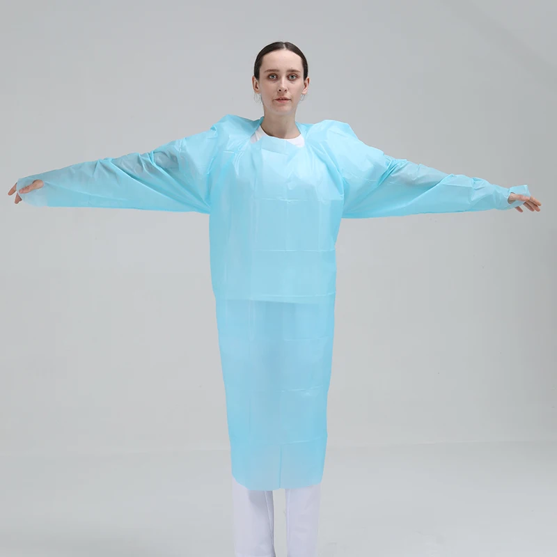 Disposable CPE apron long sleeves waterproof plastic apron with thumb loop