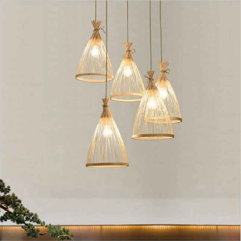 Chinese Zen Bamboo Chandelier Tea Room Bamboo Dining Room Pendant Light B&B Rustic Lantern Lighting