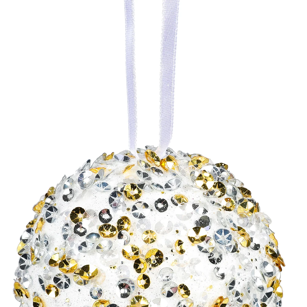 80mm Silvery White Gold Sequin Christmas Ball Ornaments Festival Celebration Decor Factory Wholesale