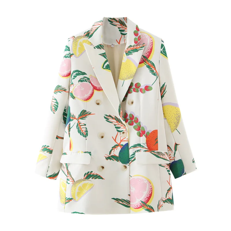 Fashion New Trendy Vintage Unique Blazers Ladies Women Colorful Full Printing Long Sleeve V-Neck Suit Fall 2021