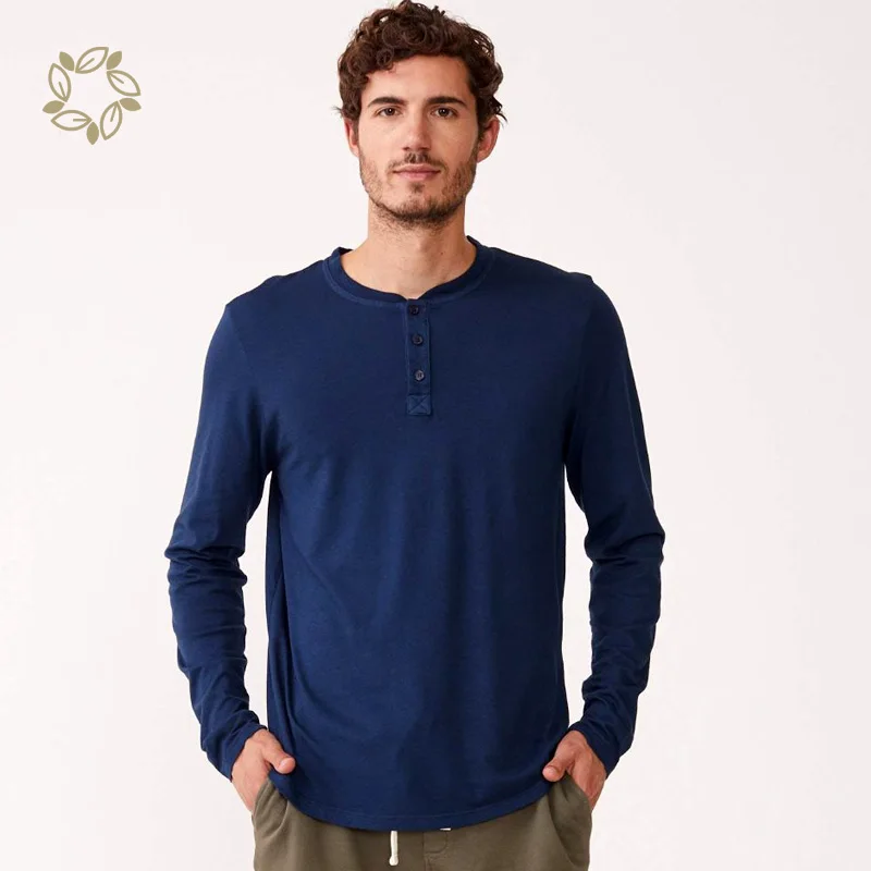 100% органический хлопок Хенли Рубашка мужская Хенли футболки органическое Семейный комплект футболок для мужские футболки с длинным рукавом Футболка camisa на пуговицах