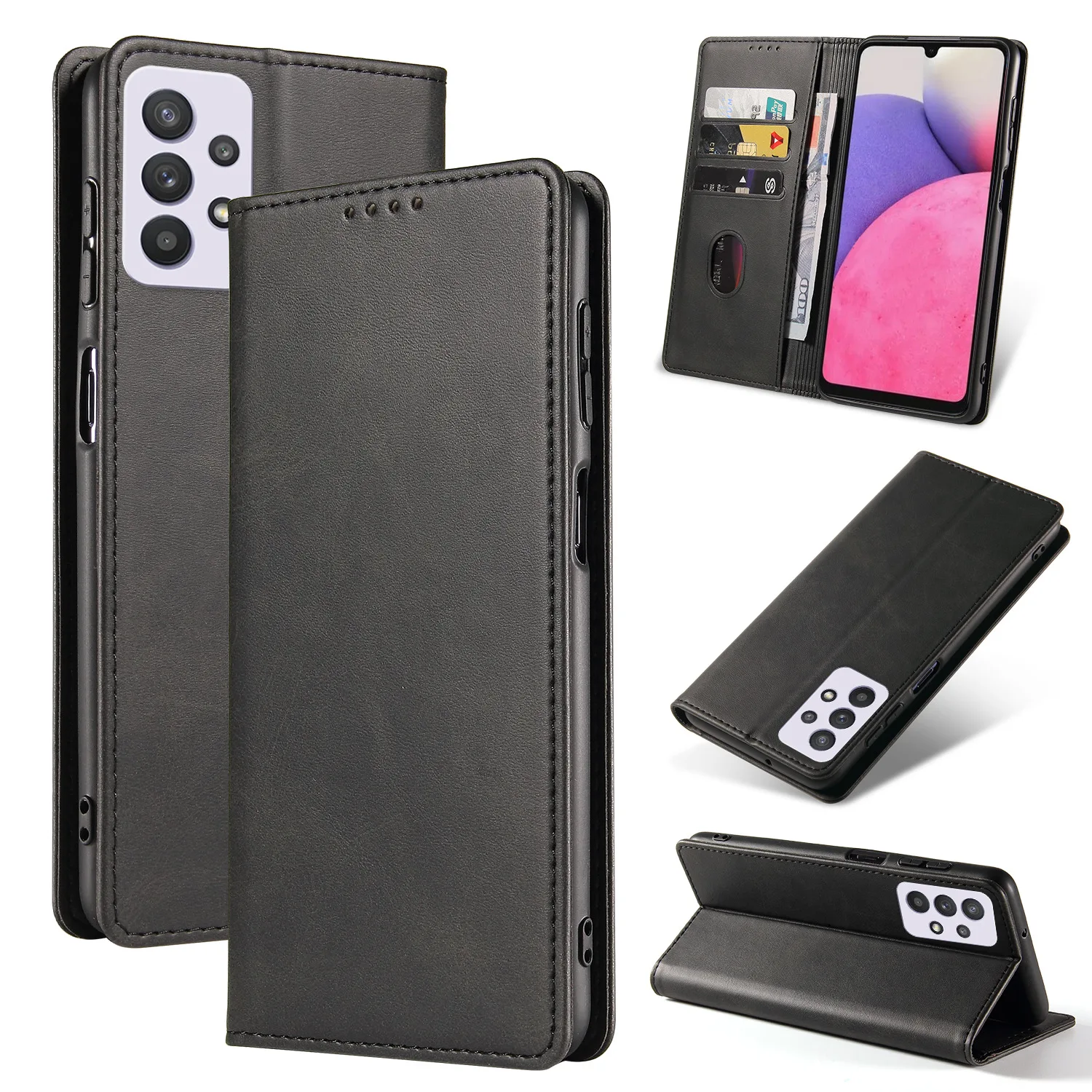 Retro PU Leather Flip Folio Cover Wallet Card Slots Kickstand Magnetic Closure Phone Case for Samsung Galaxy A33 A53 A73 A13