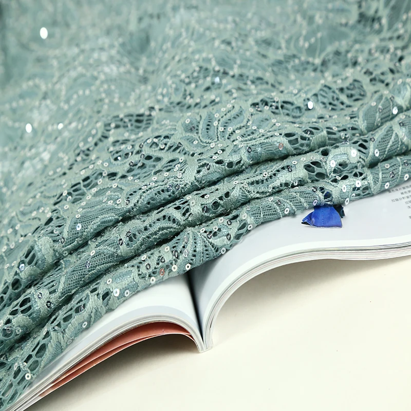 2025 latest lace embroidery China tulle lace fabric and stone green high quality net lace dancewear fabric