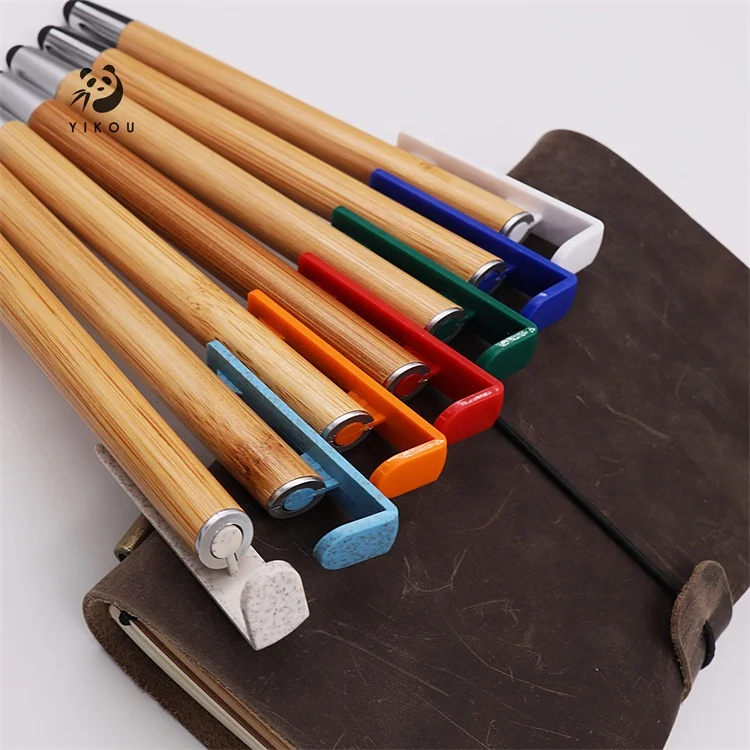 Eco Friendly Bamboo wood pen with Logo customization promotional pen wheat straw touch Stylus ballpoint pen