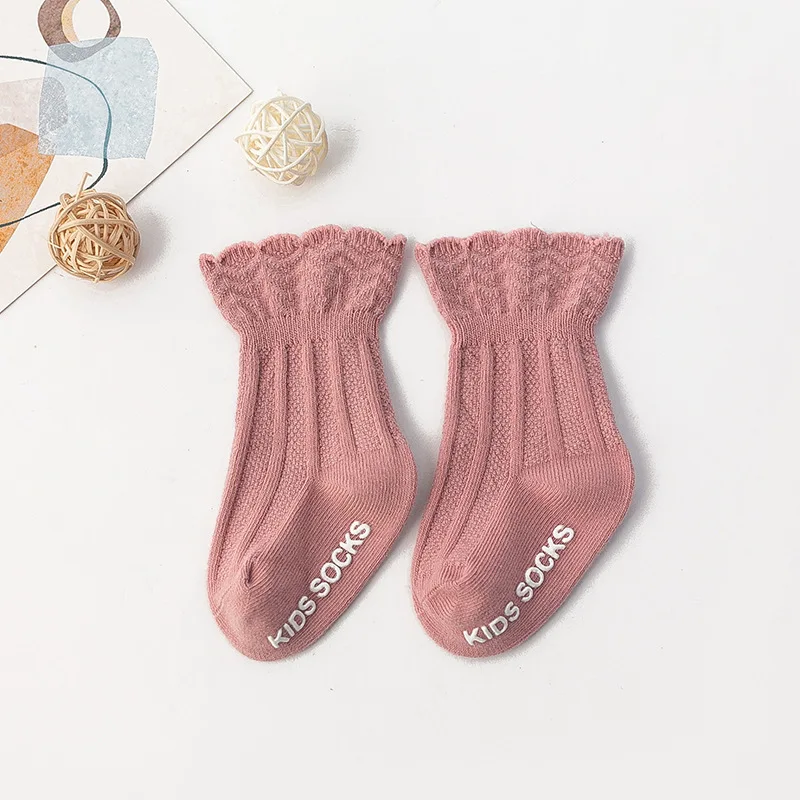 2023 baby socks 0-3 months middle tube non-slip toddler socks combed cotton solid color newborn cute baby anti slip socks