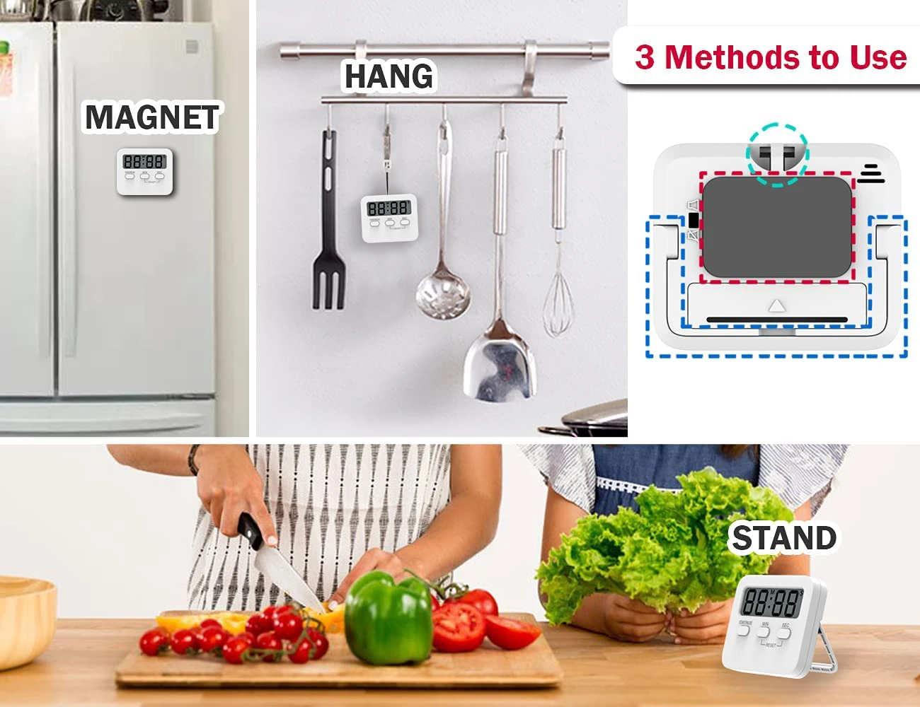 ABS Magnetic Kitchen Digital Timer Clock Alarm with Mute Loud Alarm Switch Large LCD Display Memory Function Digital Timer
