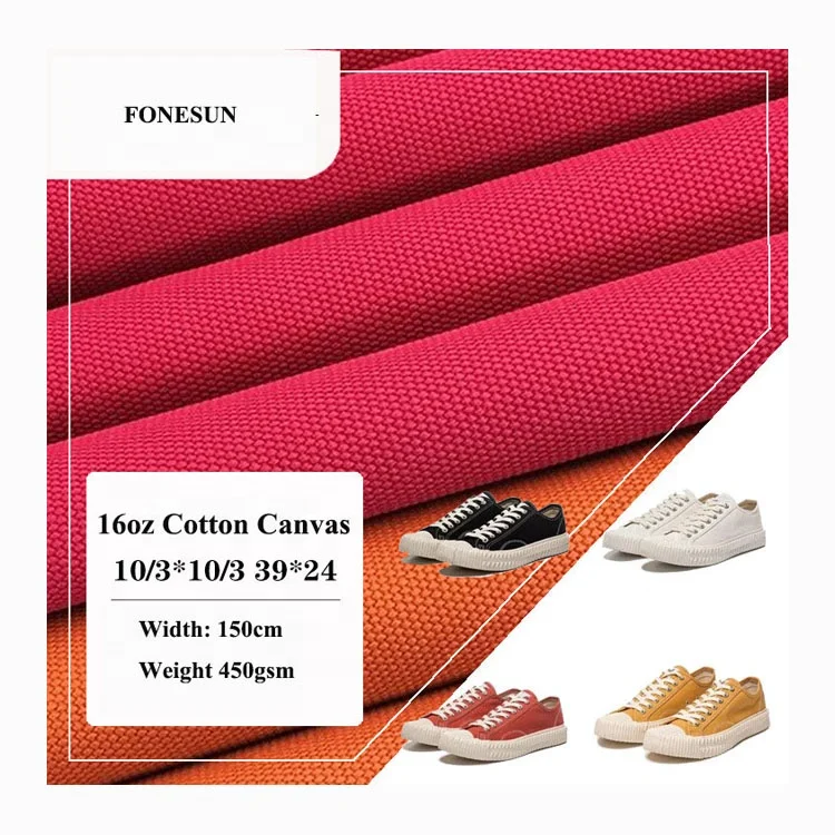 16 oz 10/3*10/3 39*24 450gsm Stock colors and customer printing 100% cotton full process dyed canvas fabric for shoes