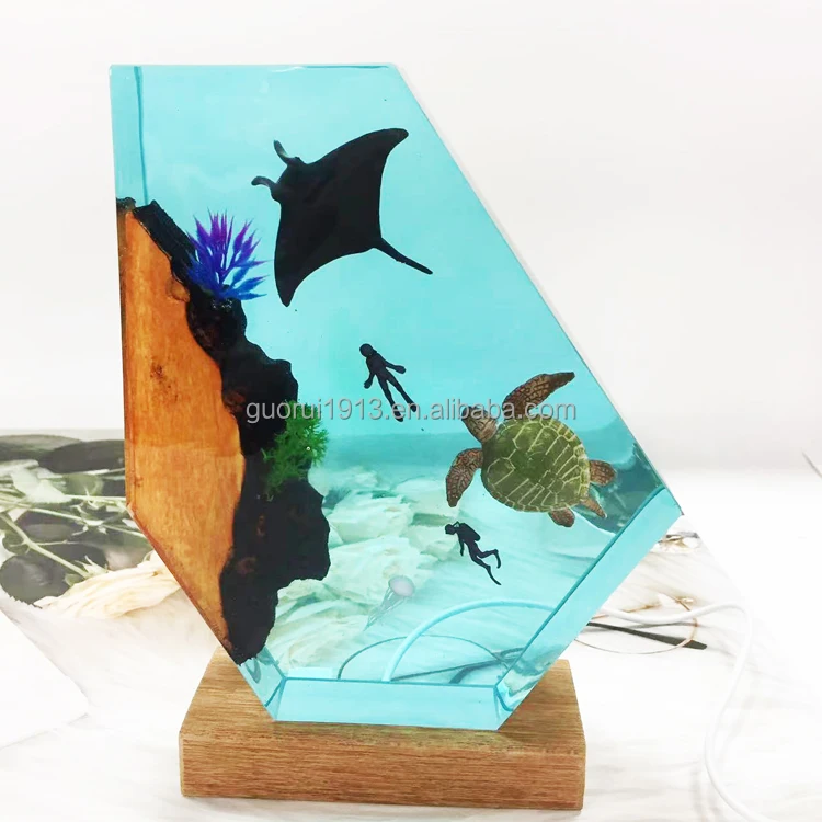 Luxury Ocean Sea Animal Wood Resin Night Light Handicraft DIY Decoration Led Light Tropic Tour Commemorative Gift