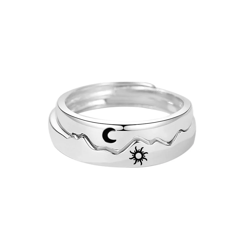High quality 925 silver jewelry 925 sterling silver sun and moon rings adjustable 925 silver couple rings