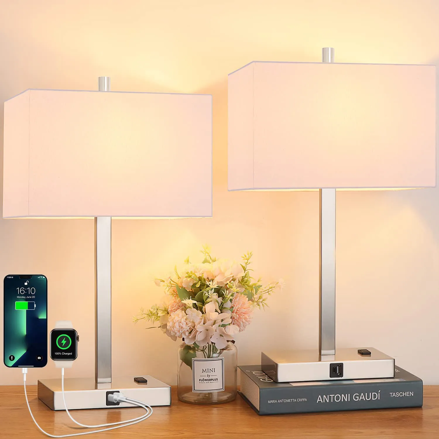 American standard 110V linen table lamp USB interface AC socket living room study bedroom bed three dimming table lamp