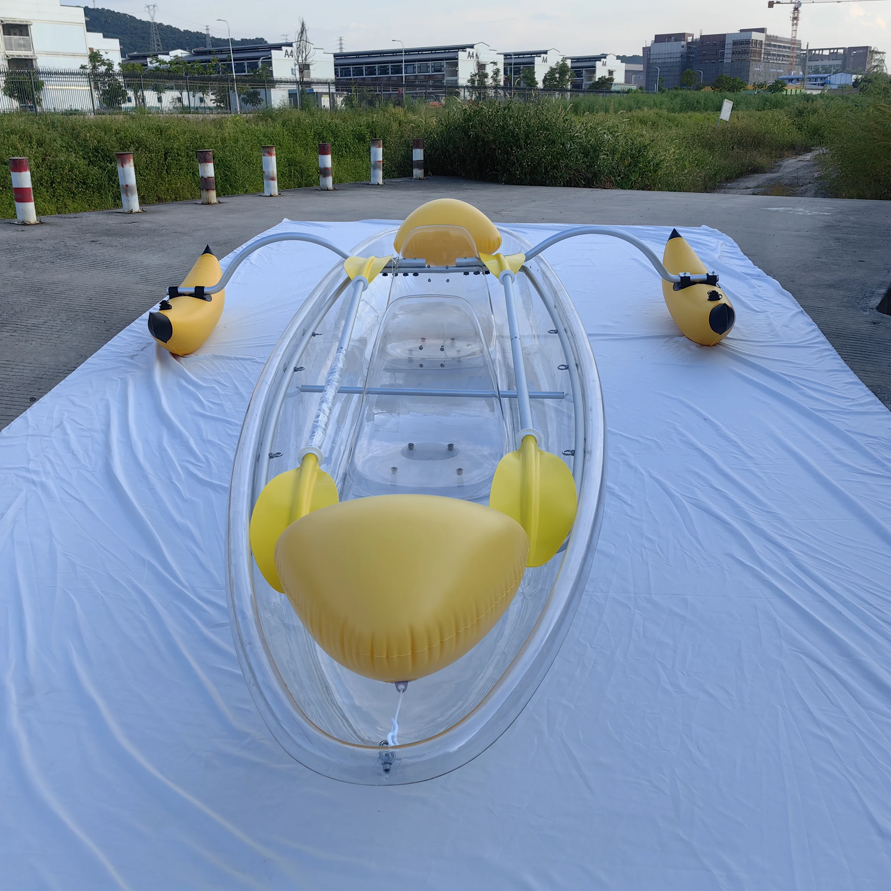 OHO OEM Transparent Polycarbonate Kayak 2 Person Clear Bottom Boat Crystal Canoe with Paddle for Sale