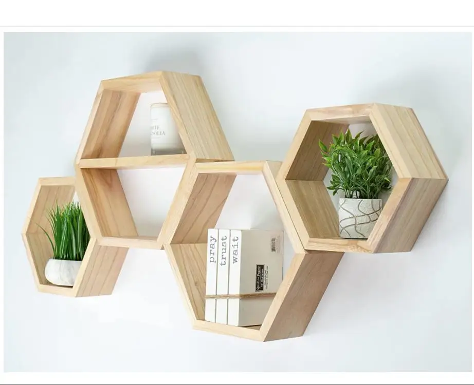 Custom Extra Large Hexagon Floating Shelves Honeycomb Octagon Wall Mounted