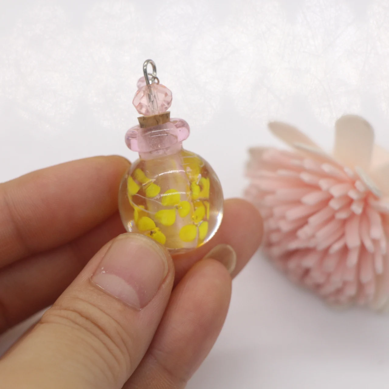 Lampwork murano glass perfume bottle flower pendent Osmanthus and Campanulaceae for jewelry making