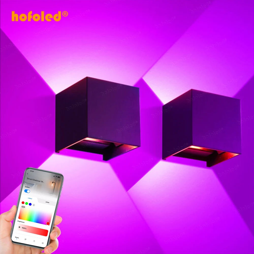 RGB WIFI APP Control LED Wall Sconce Light Aluminum IP65 Color Changing Acrylic Up & Down LED Wall Light Smart Outdoor Wall Lamp