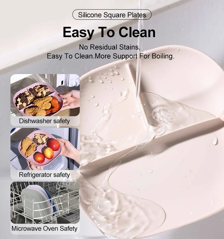 Hot Sale Dishwasher Safe Oem Silicone Dish Toddler Child Tableware Divided Plate Kid Dinnerware Food Baby Feeding Silicone Plate