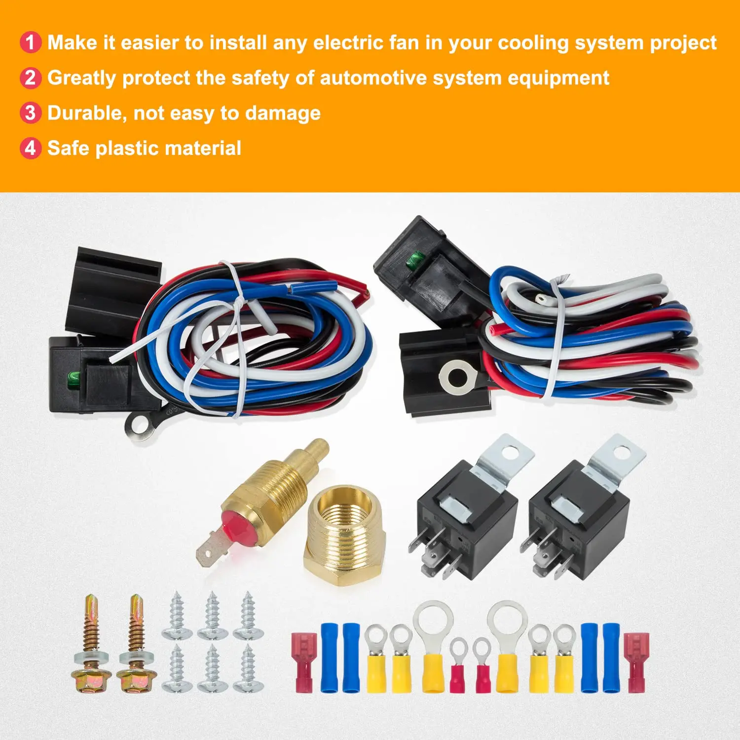 Dual Electric Fan Relay Kit with Thermostat Temperature Switch and Electric Cooling Fan Thermostat Kit 175-185 Degrees
