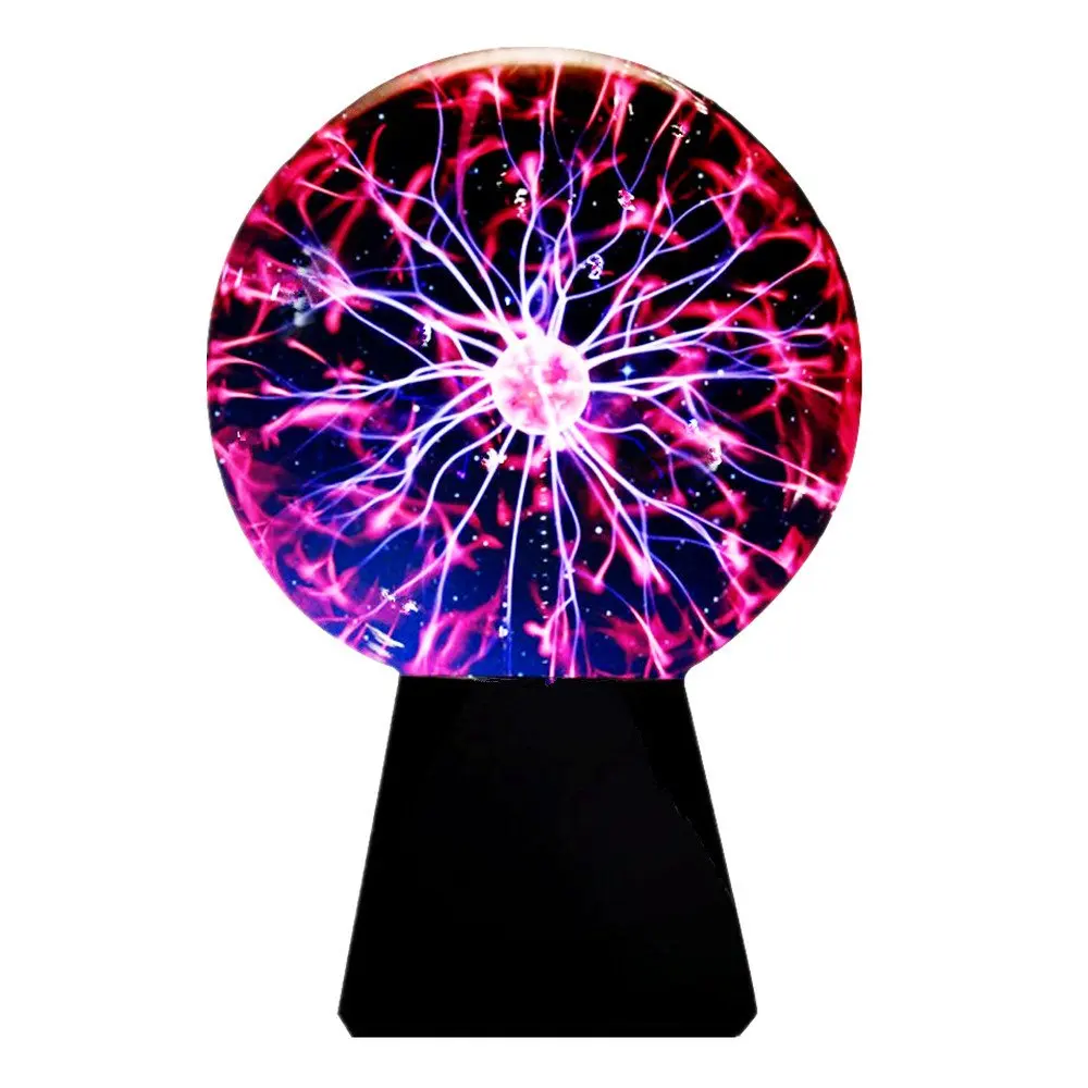 New 6 Inch Powered Magic Glass Plasma Ball Sphere Lightning Lamp Light touch sensitive Party Night Atmosphere Lamp Black Base
