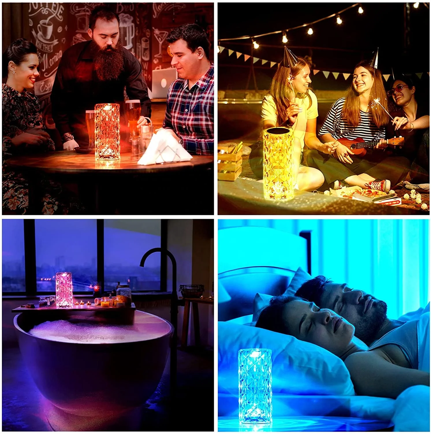 RGB 16 Color Touch Remote Control Bedside Decor Rose Desk Table Lamp USB Rechargeable Acrylic Crystal Decoration LED Night Light