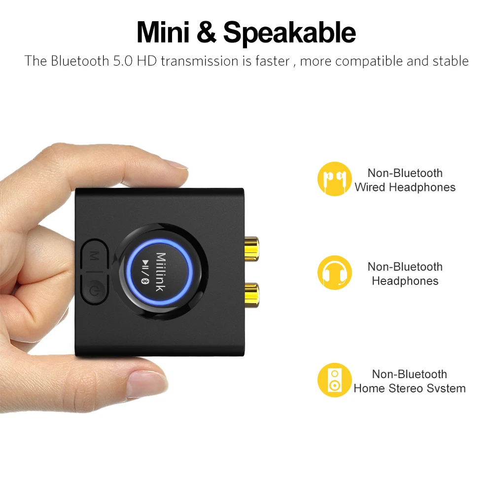 1Mii Bluetooth 5 0 аудиоприемник 3 мм AUX/RCA Out музыкальный приемник 12H Playtime стерео адаптер для динамика