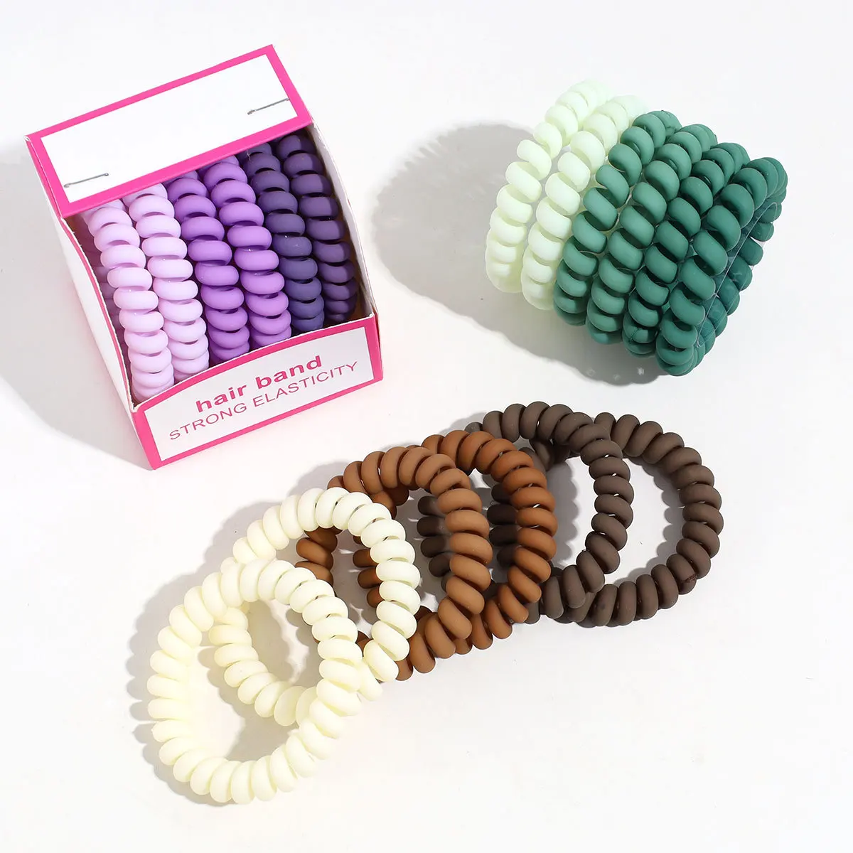 Frosted Plastic Rubber Coil Telephone Cord Wire Hair Ties Scrunchies Twist Hair Rings Bands Ponytail Holders