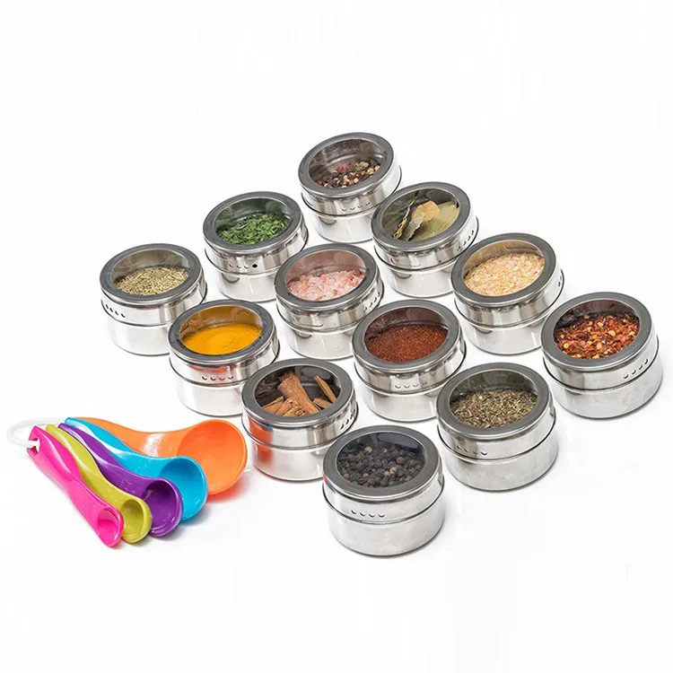 Custom canister can pot metal magnet set box stainless steel magnetic tin containers spice jar